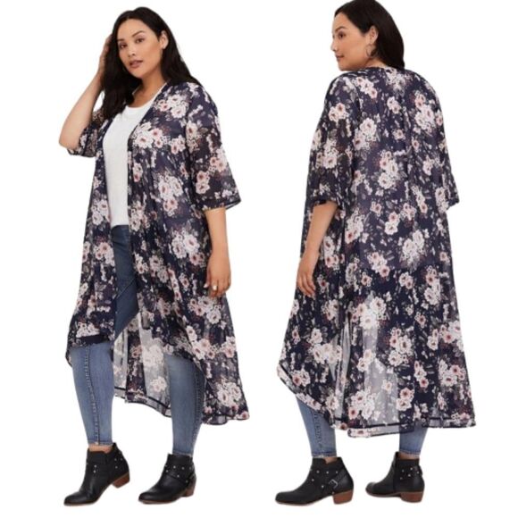Torrid Floral Chiffon Maxi High-Low Kimono Sise‎ 1/2 14-20 1X-2X - Picture 1 of 5